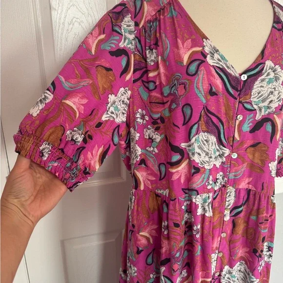 Nurture‎ Westbound Floral Midi Dress Boho Chic Pink Tiered V Neck Size XL rayon - Picture 6 of 14